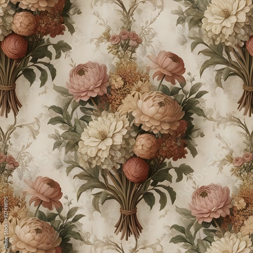 Timeless Elegance: Fantasy Vintage FloraTimeless Elegance: Fantasy Vintage Floral Wallpapel  .ai generatin  photo