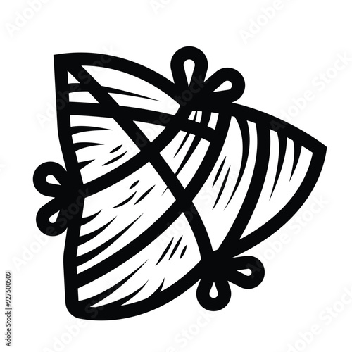 Bacang or Bakcang food icon illustration isolated on square white background. Simple flat outlined cartoon art styled chinese food wrapped in leaves drawing.