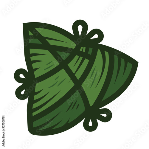 Bacang or Bakcang colorful food icon illustration isolated on square white background. Simple flat outlined cartoon art styled chinese food wrapped in leaves drawing. photo