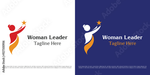 Career woman leader logo design illustration. Silhouette of woman career star success brilliant professional job corporate business. Abstract minimal simple icon symbol.