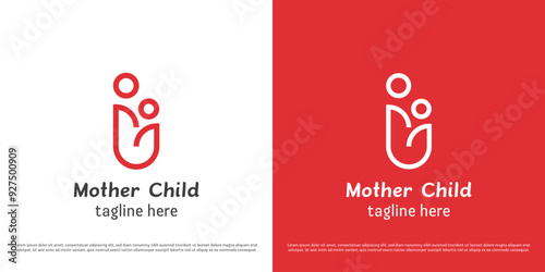 Mother child care logo design illustration. Silhouette of pregnant woman  baby motherhood maternal help affection support health. Simple minimal abstract icon symbol gentle dream hope calm embrace.