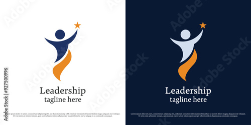 Leader career logo design illustration. Silhouette of person carrying star hope dream chief leader boss manager supervisor professional job company business. Abstract minimal simple icon symbol.