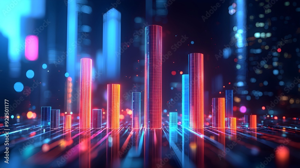 Neon Cityscape with Glowing Towers. Neon Cityscape with Glowing Towers.