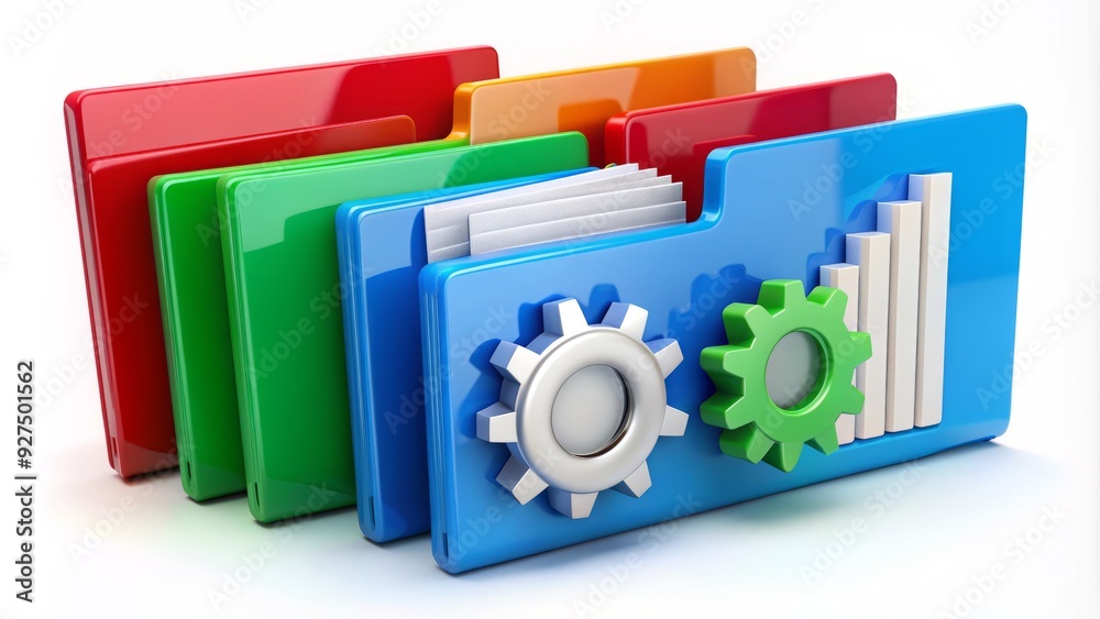 Colorful program folder icons, including a blue folder with a white ...