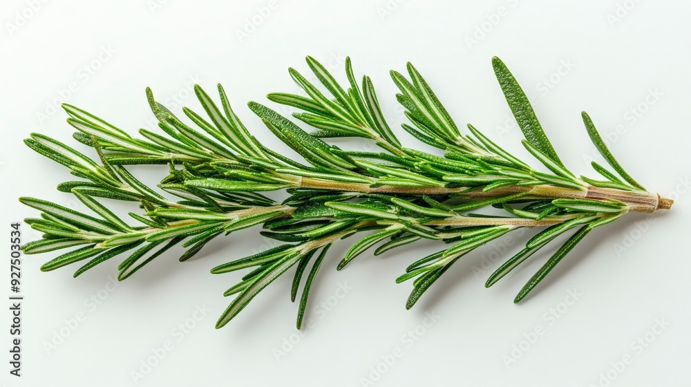 Fototapeta premium A sprig of rosemary with green leaves isolated on a white background.