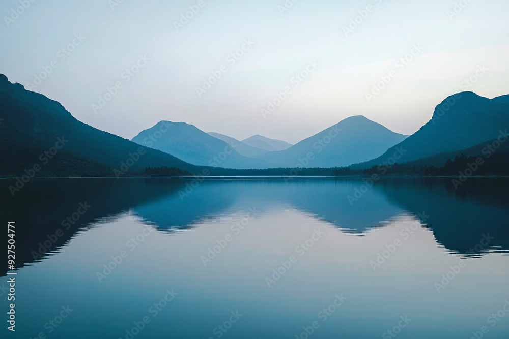 A serene lake with mountains in the background A serene lake with mountains in the background
