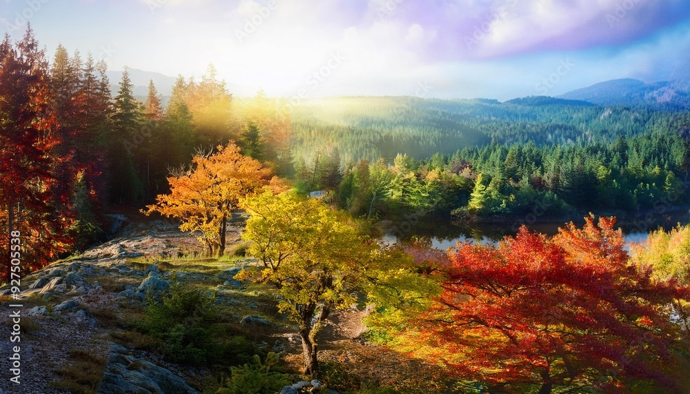 Fototapeta premium Vue Panoramique de la Forêt en Automne