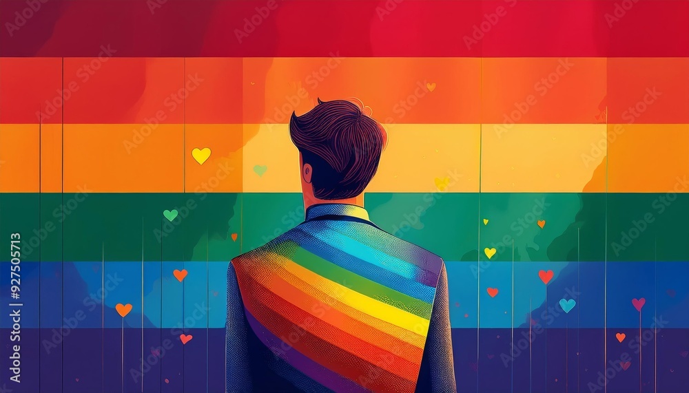 Homme devant un Mur aux Couleurs de l'Arc-en-Ciel