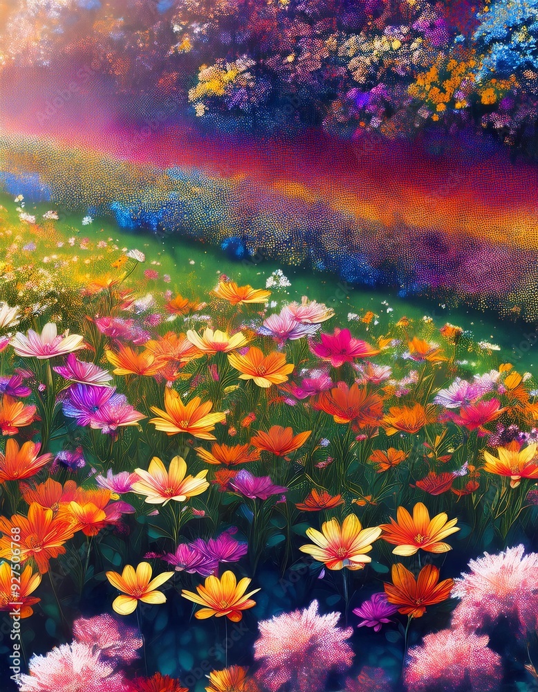 New Landscape mural art design with flowers painting, trend, tropical, natural, plant New Landscape mural art design with flowers painting, trend, tropical, natural, plant