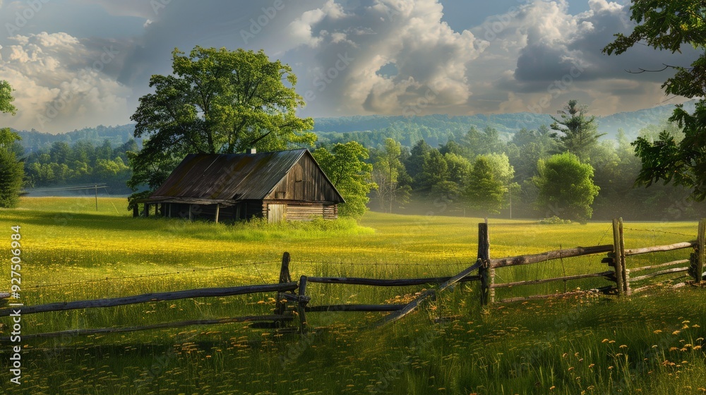 Rustic Cabin in a Field of Flowers. Rustic Cabin in a Field of Flowers.
