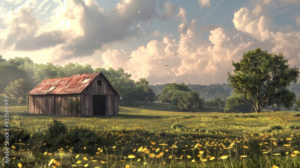 Rustic Barn in a Field of Flowers. Rustic Barn in a Field of Flowers.