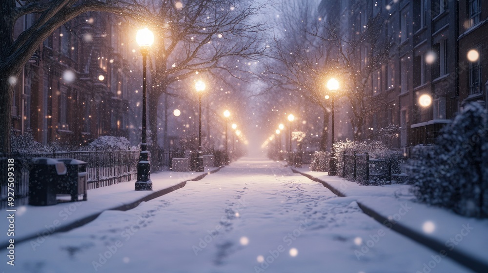 Snowy Street in the Evening