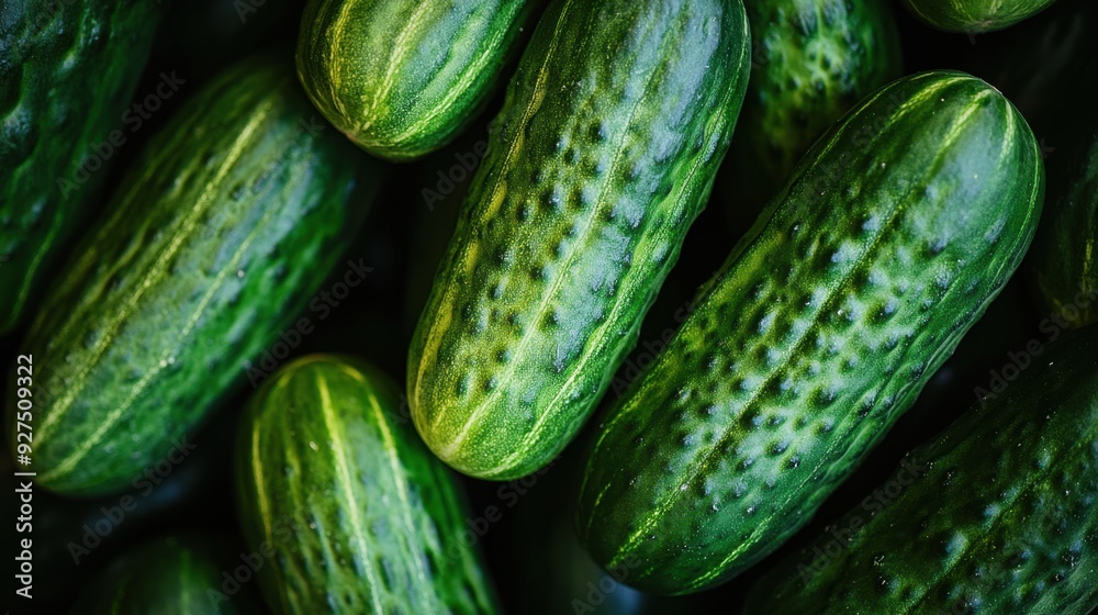 Fresh Green Cucumbers in Close-Up Detail Fresh Green Cucumbers in Close-Up Detail
