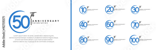 anniversary logo set. vector design blue and black color for celebration event