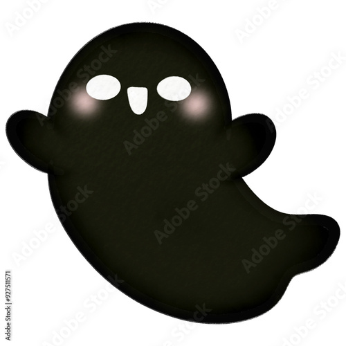 Watercolor illustration of a cute colorful ghost with a cheerful expression