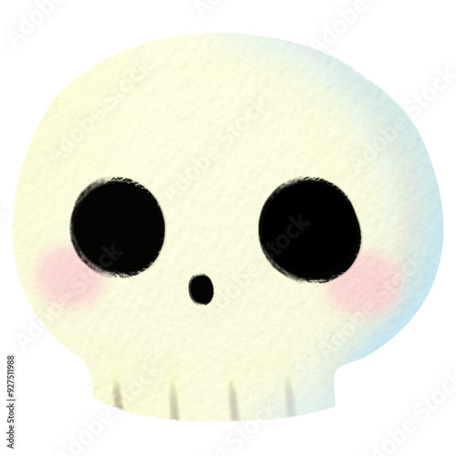 Watercolor illustration of a cute pastel-colored skull with large eyes