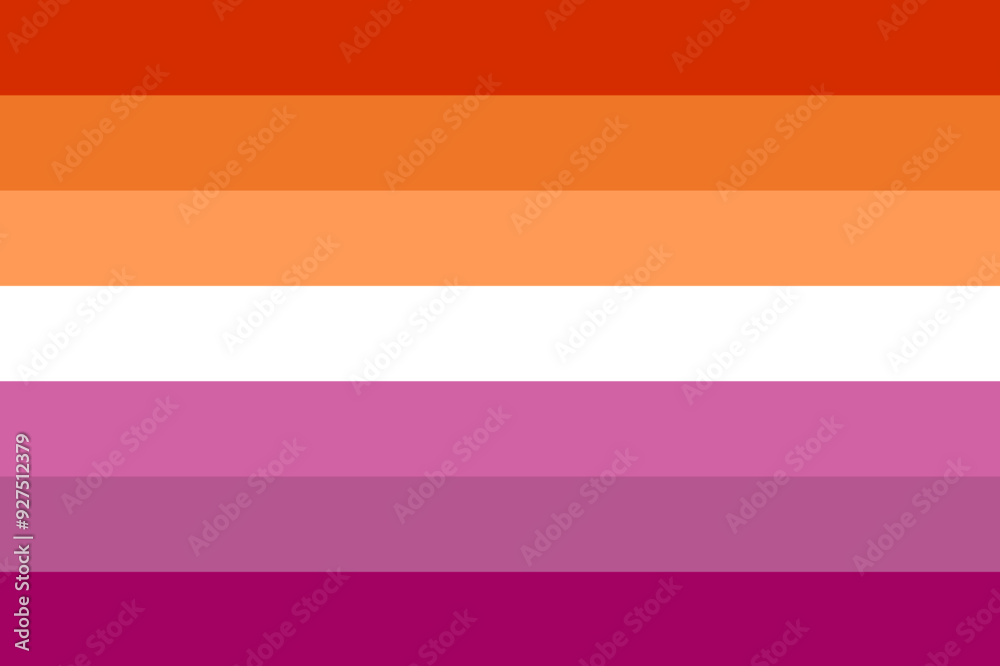 Lesbian seven stripes flag, Sexual identity pride flag of lesbian, LGBT symbols, Flag gender with shades of white, orange, red and pink colors