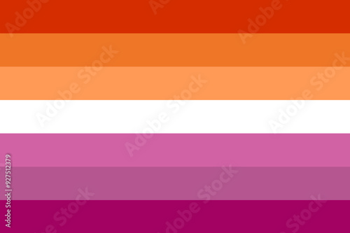 Lesbian seven stripes flag, Sexual identity pride flag of lesbian, LGBT symbols, Flag gender with shades of white, orange, red and pink colors