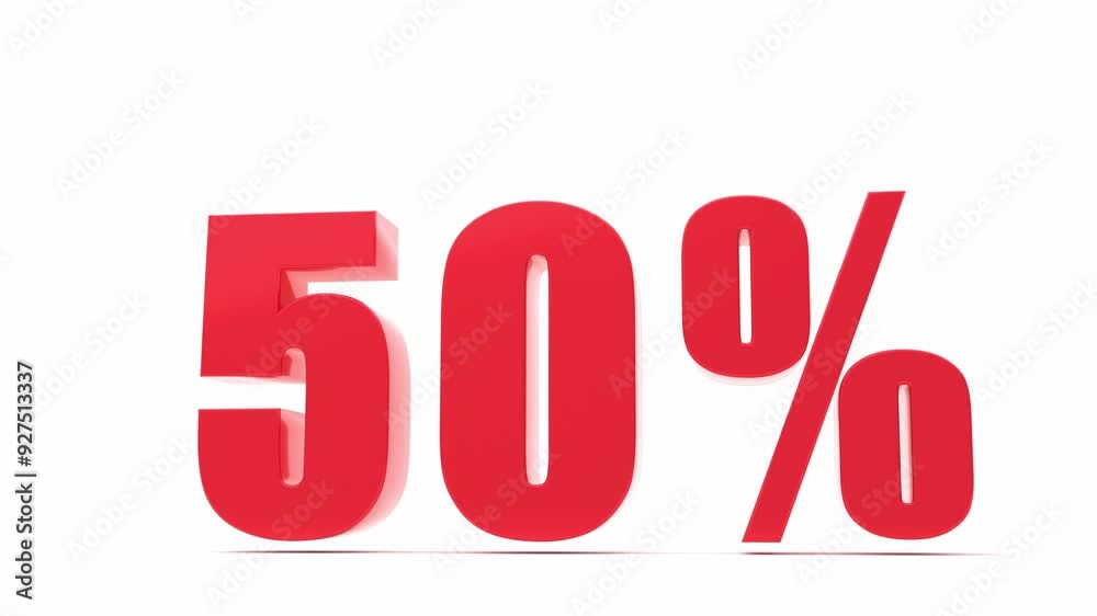 Red 50% percent off sign on white background Text 3D render. ideal for promotional materials, discounts, shopping, store, special price ,and sales advertisements Red 50% percent off sign on white background Text 3D render. ideal for promotional materials, discounts, shopping, store, special price ,and sales advertisements