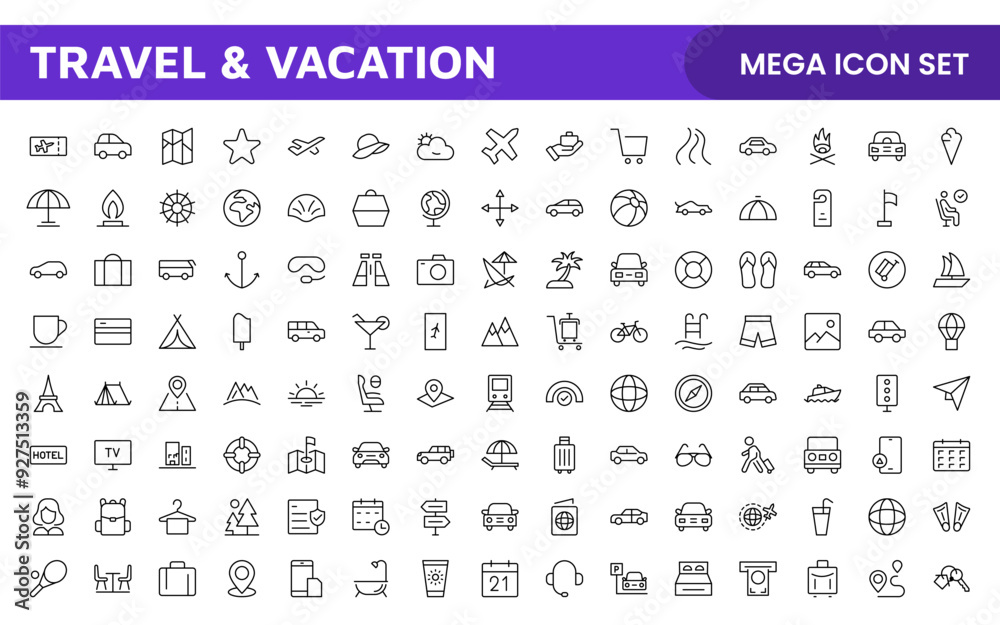 Travel and Vacation Outline Icon illustration. Editable line icon set. Travel and Vacation Outline Icon illustration. Editable line icon set.