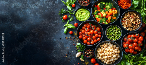 banner of vegetarian food, dark background