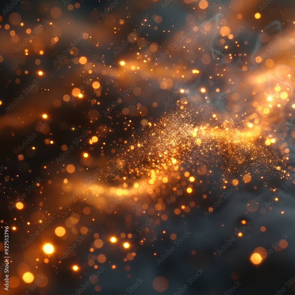 Fototapeta premium Golden bokeh effect at the black background.