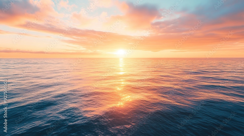 Obraz premium Sunset over the ocean with Peach Fuzz hues warm colors blend with the water creating a serene and captivating scene perfect for landscape photography