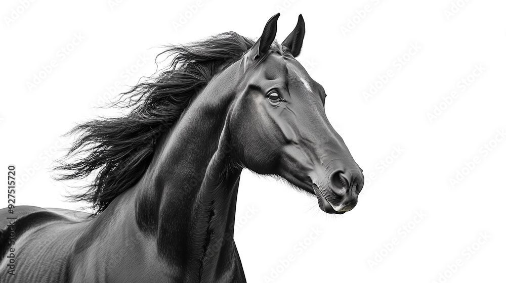 Close-up portrait of a black horse isolated on a white background. Close-up portrait of a black horse isolated on a white background.