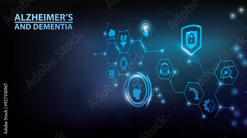 Alzheimer's and dementia vector illustration. Concept on assistance and care for patients with memory issues, brain disease , memory loss , Alzheimer