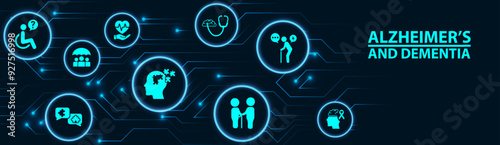 Alzheimer's and dementia vector illustration. Concept on assistance and care for patients with memory issues, brain disease , memory loss , Alzheimer