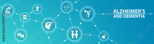 Alzheimer's and dementia vector illustration. Concept on assistance and care for patients with memory issues, brain disease , memory loss , Alzheimer