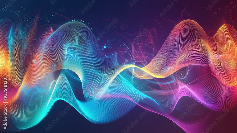 Abstract illustration of colorful sound waves capturing audio and voice energy. Vibrant gradients and flowing lines create a dynamic background effect. Abstract illustration of colorful sound waves capturing audio and voice energy. Vibrant gradients and flowing lines create a dynamic background effect.