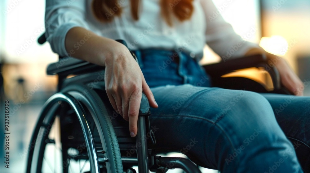 A close-up of a hand resting on a wheelchair. This image captures the essence of mobility and independence. It is a touching reminder of strength and resilience. Soft lighting adds warmth. AI A close-up of a hand resting on a wheelchair. This image captures the essence of mobility and independence. It is a touching reminder of strength and resilience. Soft lighting adds warmth. AI