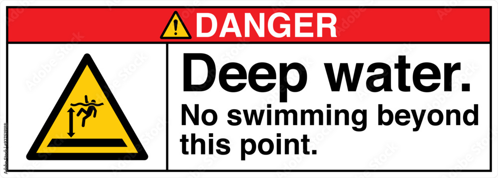 ANSI Z535 Safety Sign Marking Label Symbol Pictogram Standards Danger Deep Water No Swimming Beyond This Point with text landscape white 03 ANSI Z535 Safety Sign Marking Label Symbol Pictogram Standards Danger Deep Water No Swimming Beyond This Point with text landscape white 03