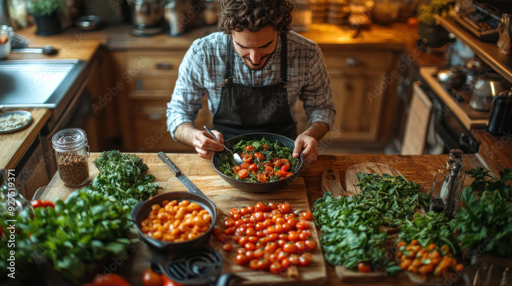 Obraz premium A freelancer enjoying a healthy meal while working from a kitchen table.