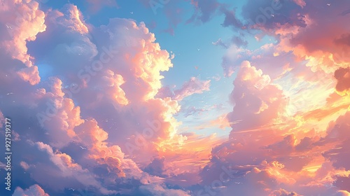 Serene Skies: Tranquil Scene with Bright Clouds