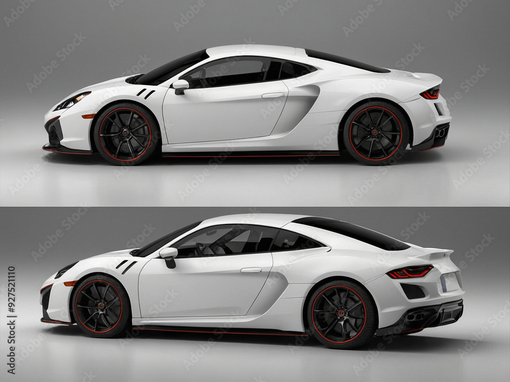 Fototapeta premium White sports car with red trim, side view.