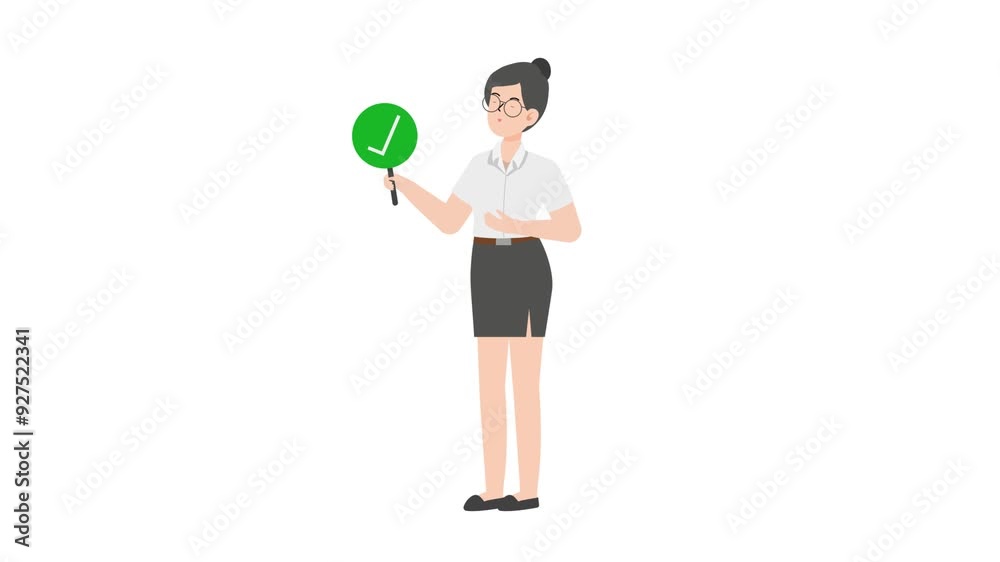 Business woman holding a check mark sign Business woman holding a check mark sign