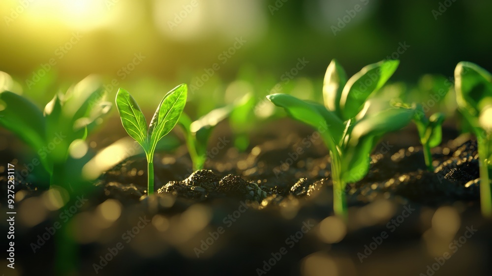 Vibrant seedling plants emerging from fertile soil with sunlight in the background, symbolizing growth and new beginnings. Vibrant seedling plants emerging from fertile soil with sunlight in the background, symbolizing growth and new beginnings.