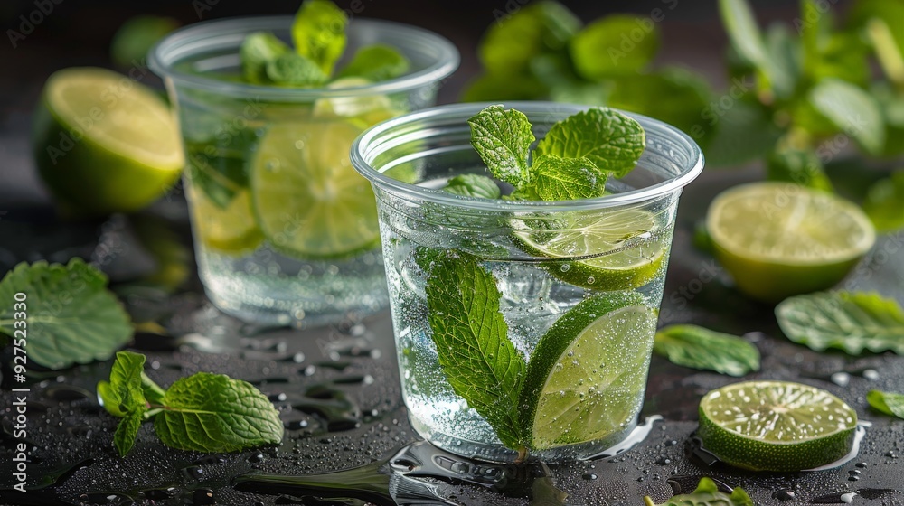 Mojito cocktail. Refreshing mojito cocktail with lime, lemon and mint in a tall glass.
Mojito cocktail. Refreshing mojito cocktail with lime, lemon and mint in a tall glass.
