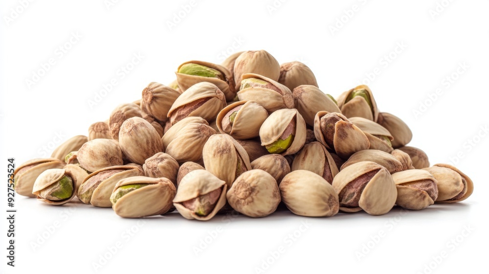 Pistachios isolated on a white background. Pile of pistachio nuts closeup Pistachios isolated on a white background. Pile of pistachio nuts closeup