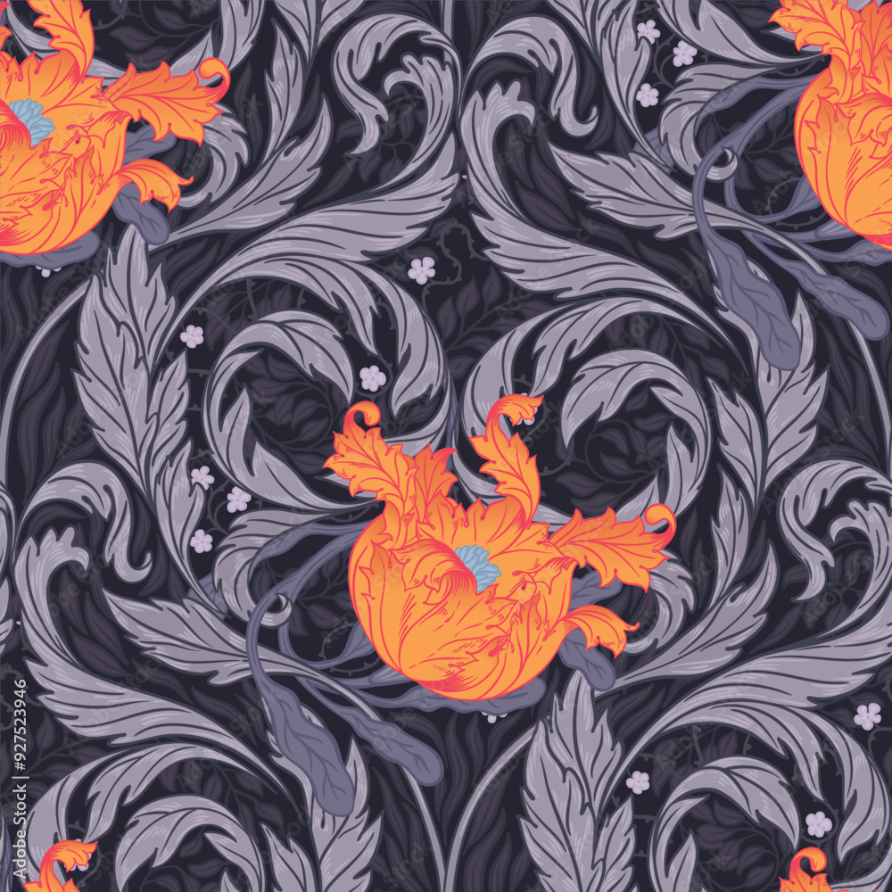 Obraz premium Floral vintage seamless pattern for retro wallpapers. Enchanted Vintage Flowers. Arts and Crafts movement inspired. Design for wrapping paper, wallpaper, fabrics and fashion clothes.
