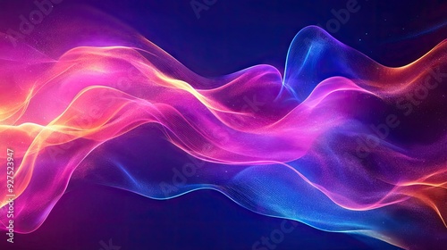Dynamic, colorful sound waves representing audio and voice energy. Abstract background with vibrant gradients and fluid lines highlighting audio movement.