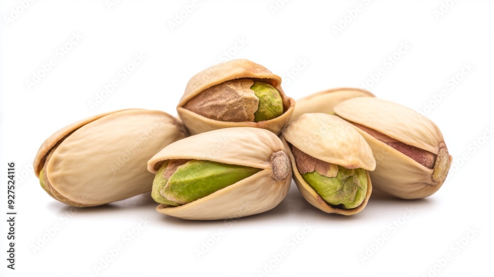 Pistachios isolated on a white background. Pile of pistachio nuts closeup Pistachios isolated on a white background. Pile of pistachio nuts closeup