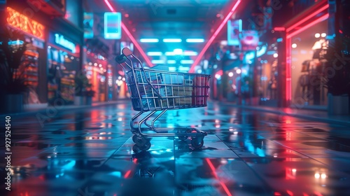 Neon E-commerce: Online Shopping Cart in Futuristic City