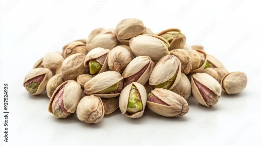 Pistachios isolated on a white background. Pile of pistachio nuts closeup Pistachios isolated on a white background. Pile of pistachio nuts closeup