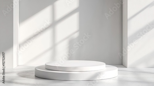 Elegant white podium in a white studio setting. Perfect for product showcases or creating a clean, sophisticated presentation. 3D illustration with a bright, minimalist backdrop.