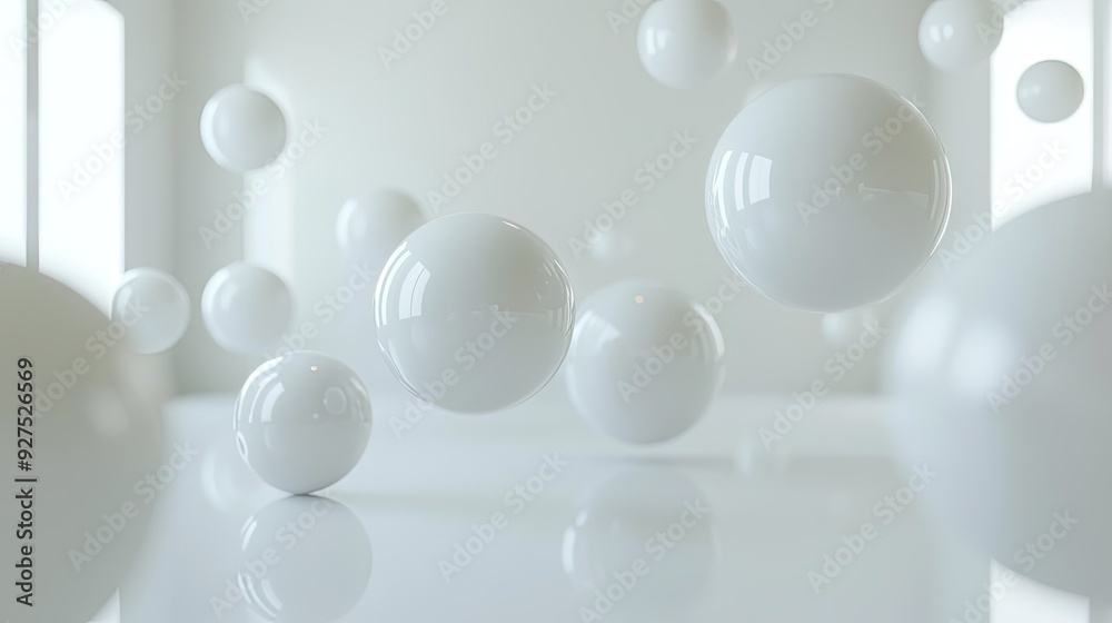 Floating 3D spheres in a clean, empty environment. Spacious backdrop designed for product design showcases or minimalistic branding displays. Floating 3D spheres in a clean, empty environment. Spacious backdrop designed for product design showcases or minimalistic branding displays.