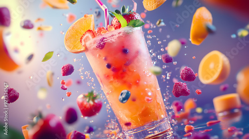 Burst of Flavor: Explosive Fruit Juice with Flying Fruits