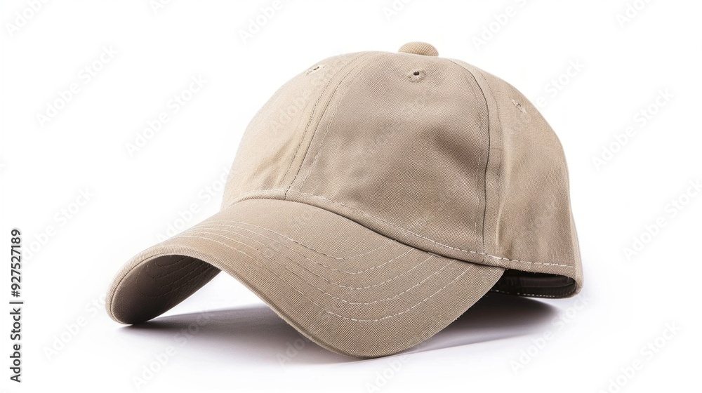 A stylish beige baseball cap presented from a side view. This casual accessory is perfect for protecting your eyes from the sun. Ideal for outdoor activities and everyday wear. AI A stylish beige baseball cap presented from a side view. This casual accessory is perfect for protecting your eyes from the sun. Ideal for outdoor activities and everyday wear. AI